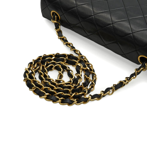 VINTAGE CHANEL FULL FLAP CHAIN SHUOLDER BAG BLACK LAMB SKIN GOLD HARDWARE 90346133
