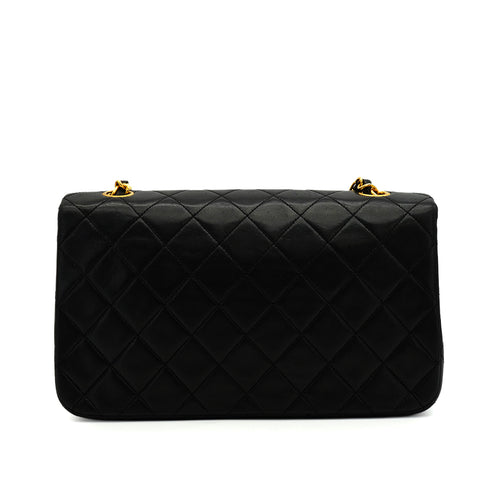 VINTAGE CHANEL FULL FLAP CHAIN SHUOLDER BAG BLACK LAMB SKIN GOLD HARDWARE 90346670