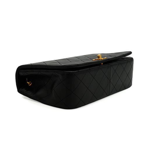 VINTAGE CHANEL FULL FLAP CHAIN SHUOLDER BAG BLACK LAMB SKIN GOLD HARDWARE 90346670