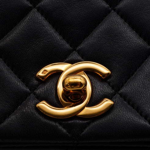VINTAGE CHANEL FULL FLAP CHAIN SHUOLDER BAG BLACK LAMB SKIN GOLD HARDWARE 90346670