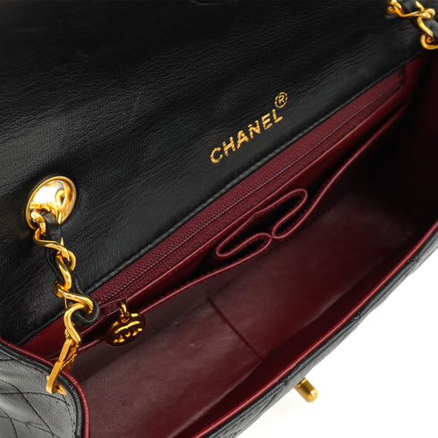 VINTAGE CHANEL FULL FLAP CHAIN SHUOLDER BAG BLACK LAMB SKIN GOLD HARDWARE 90346670