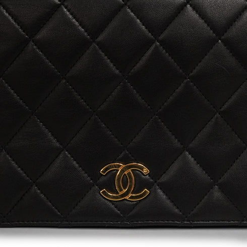 VINTAGE CHANEL FULL FLAP CHAIN SHUOLDER BAG BLACK LAMB SKIN GOLD HARDWARE 90346879