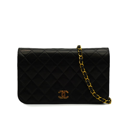 VINTAGE CHANEL FULL FLAP CHAIN SHUOLDER BAG BLACK LAMB SKIN GOLD HARDWARE 90346879