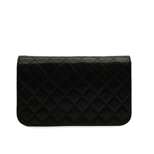 VINTAGE CHANEL FULL FLAP CHAIN SHUOLDER BAG BLACK LAMB SKIN GOLD HARDWARE 90346879