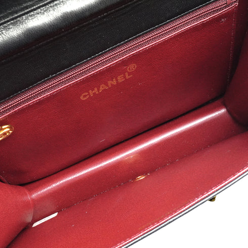 VINTAGE CHANEL FULL FLAP CHAIN SHUOLDER BAG BLACK LAMB SKIN GOLD HARDWARE 90346879