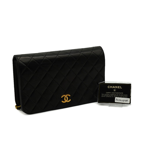 VINTAGE CHANEL FULL FLAP CHAIN SHUOLDER BAG BLACK LAMB SKIN GOLD HARDWARE 90346879