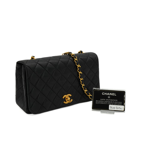 VINTAGE CHANEL FULL FLAP CHAIN SHUOLDER BAG BLACK LAMB SKIN GOLD HARDWARE 90349372