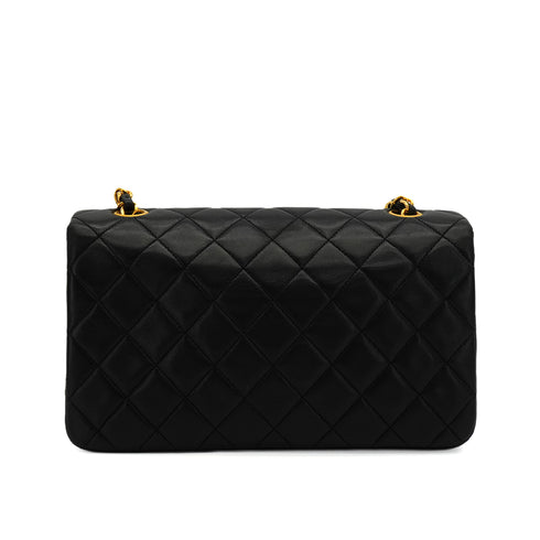 VINTAGE CHANEL FULL FLAP CHAIN SHUOLDER BAG BLACK LAMB SKIN GOLD HARDWARE 90349372