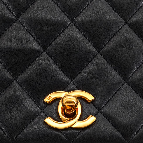 VINTAGE CHANEL FULL FLAP CHAIN SHUOLDER BAG BLACK LAMB SKIN GOLD HARDWARE 90349372