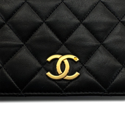 VINTAGE CHANEL FULL FLAP CHAIN SHUOLDER BAG BLACK LAMB SKIN GOLD HARDWARE 90319991