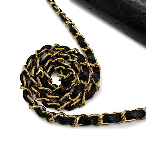 VINTAGE CHANEL FULL FLAP CHAIN SHUOLDER BAG BLACK LAMB SKIN GOLD HARDWARE 90319991