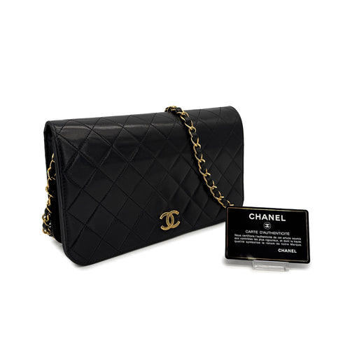 VINTAGE CHANEL FULL FLAP CHAIN SHUOLDER BAG BLACK LAMB SKIN GOLD HARDWARE 90319991