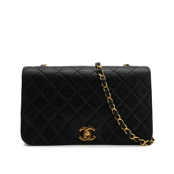 VINTAGE CHANEL FULL FLAP CHAIN SHUOLDER BAG BLACK LAMB SKIN GOLD HARDWARE 90321121