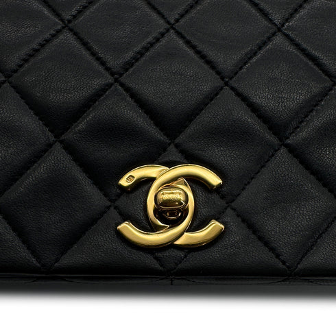 VINTAGE CHANEL FULL FLAP CHAIN SHUOLDER BAG BLACK LAMB SKIN GOLD HARDWARE 90321121