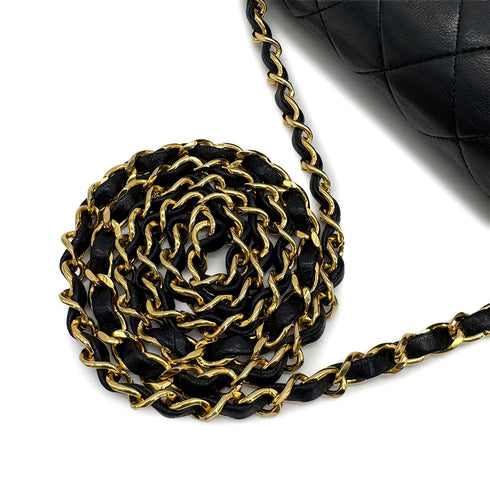 VINTAGE CHANEL FULL FLAP CHAIN SHUOLDER BAG BLACK LAMB SKIN GOLD HARDWARE 90321121