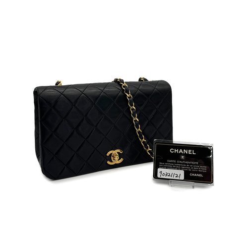 VINTAGE CHANEL FULL FLAP CHAIN SHUOLDER BAG BLACK LAMB SKIN GOLD HARDWARE 90321121