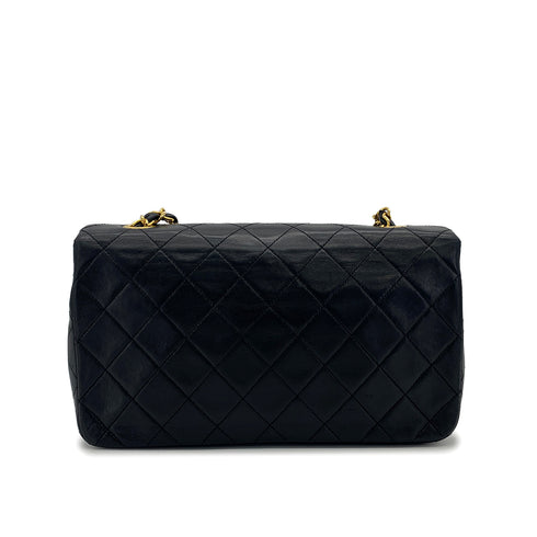 VINTAGE CHANEL FULL FLAP CHAIN SHUOLDER BAG BLACK LAMB SKIN GOLD HARDWARE 90324853