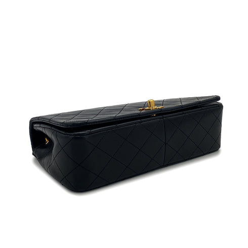 VINTAGE CHANEL FULL FLAP CHAIN SHUOLDER BAG BLACK LAMB SKIN GOLD HARDWARE 90324853
