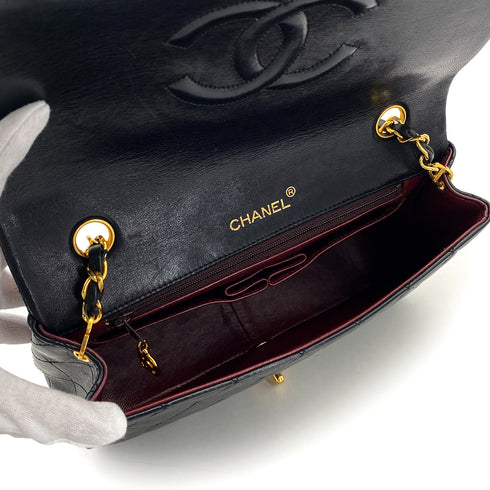 VINTAGE CHANEL FULL FLAP CHAIN SHUOLDER BAG BLACK LAMB SKIN GOLD HARDWARE 90324853