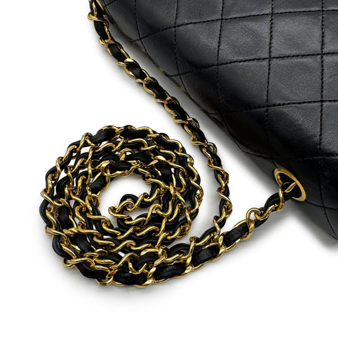 VINTAGE CHANEL FULL FLAP CHAIN SHUOLDER BAG BLACK LAMB SKIN GOLD HARDWARE 90324853