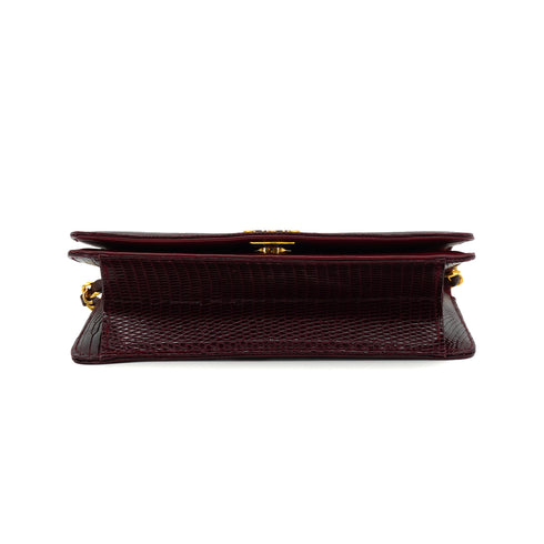 VINTAGE CHANEL FULL FLAP CHAIN SHUOLDER BAG BORDEAUX LIZARD GOLD HARDWARE 90326773