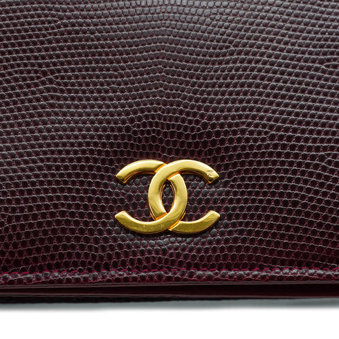 VINTAGE CHANEL FULL FLAP CHAIN SHUOLDER BAG BORDEAUX LIZARD GOLD HARDWARE 90326773