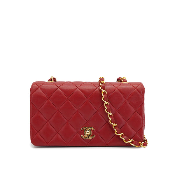 VINTAGE CHANEL FULL FLAP CHAIN SHUOLDER BAG RED LAMB SKIN GOLD HARDWARE 90327050
