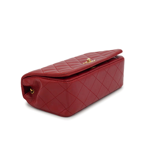 VINTAGE CHANEL FULL FLAP CHAIN SHUOLDER BAG RED LAMB SKIN GOLD HARDWARE 90327050