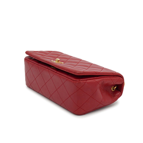 VINTAGE CHANEL FULL FLAP CHAIN SHUOLDER BAG RED LAMB SKIN GOLD HARDWARE 90327050