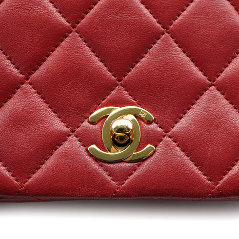 VINTAGE CHANEL FULL FLAP CHAIN SHUOLDER BAG RED LAMB SKIN GOLD HARDWARE 90327050