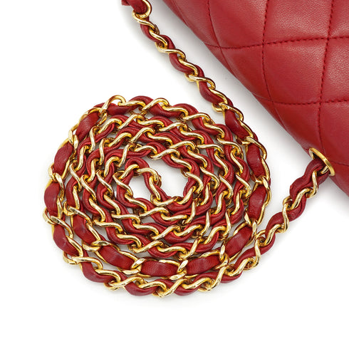 VINTAGE CHANEL FULL FLAP CHAIN SHUOLDER BAG RED LAMB SKIN GOLD HARDWARE 90327050