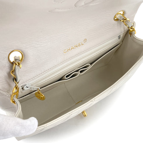 VINTAGE CHANEL FULL FLAP CHAIN SHUOLDER BAG WHITE LAMB SKIN GOLD HARDWARE 90321767