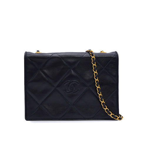 VINTAGE CHANEL MATERASSE FULL FLAP COCOMARK CHAIN SHUOLDER BAG NAVY LAMB SKIN GOLD HARDWARE 90346153