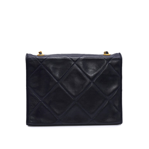 VINTAGE CHANEL MATERASSE FULL FLAP COCOMARK CHAIN SHUOLDER BAG NAVY LAMB SKIN GOLD HARDWARE 90346153
