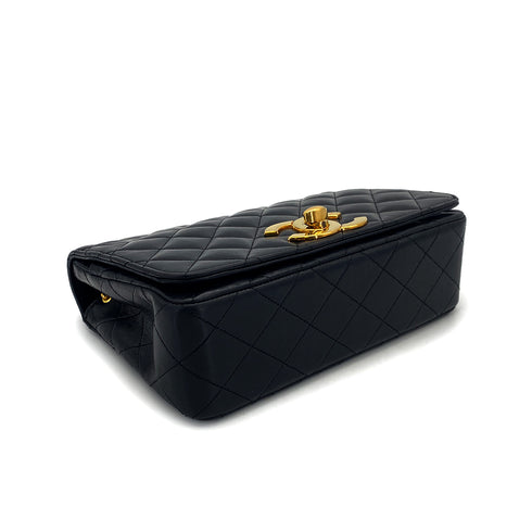 VINTAGE CHANEL FULL FLAP MATELASSE BIG COCO CHAIN SHOULDER BAG BLACK LAMB SKIN GOLD HARDWARE 90321632