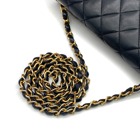 VINTAGE CHANEL FULL FLAP MATELASSE BIG COCO CHAIN SHOULDER BAG BLACK LAMB SKIN GOLD HARDWARE 90321632