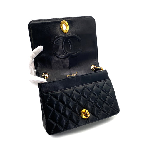 VINTAGE CHANEL FULL FLAP MATELASSE BIG COCO CHAIN SHOULDER BAG BLACK LAMB SKIN GOLD HARDWARE 90321632