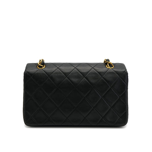 VINTAGE CHANEL FULL FLAP MINI CHAIN SHUOLDER BAG BLACK LAMB SKIN GOLD HARDWARE 90321014