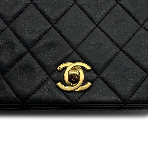 VINTAGE CHANEL FULL FLAP MINI CHAIN SHUOLDER BAG BLACK LAMB SKIN GOLD HARDWARE 90321014