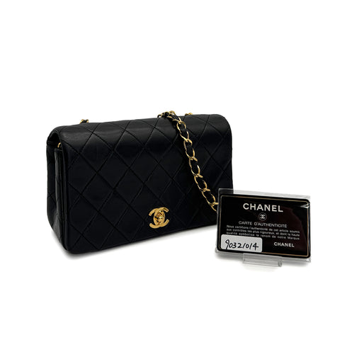 VINTAGE CHANEL FULL FLAP MINI CHAIN SHUOLDER BAG BLACK LAMB SKIN GOLD HARDWARE 90321014