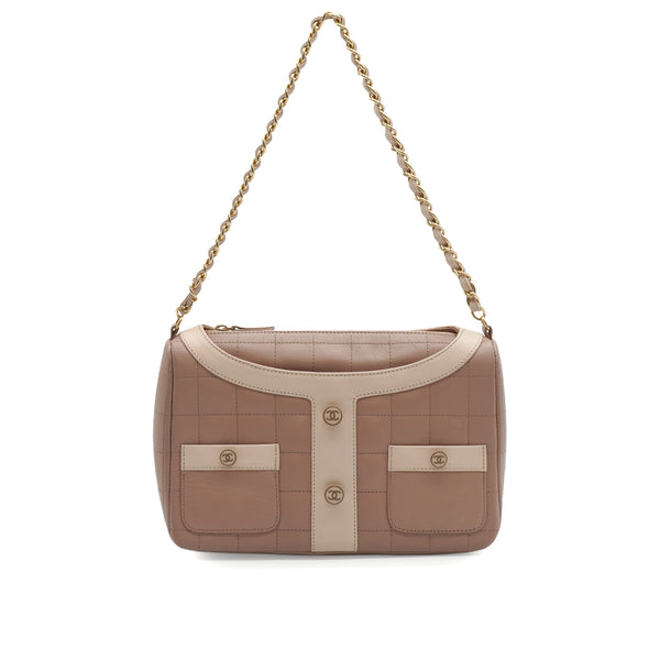 VINTAGE CHANEL GIRL CHANEL JACKET MOTIF CHAIN SHOULDER BAG PINK BEIGE LAMB SKIN 90343942