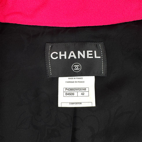 VINTAGE CHANEL GRIPOA COCO BUTTON PIPING TWEED JACKET PINK NAVY SILK 42 P43 RTW 90317787