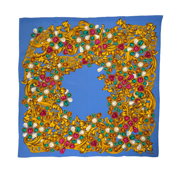 VINTAGE CHANEL GRIPOIX PATTERN SCARF BLUE MULTICOLOR SILK 90318524