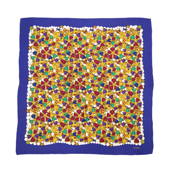 VINTAGE CHANEL GRIPOIX PATTERN SCARF PURPLE MULTICOLOR SILK 90321065