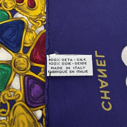 VINTAGE CHANEL GRIPOA PATTERN SCARF PURPLE MULTICOLOR SILK 90321065