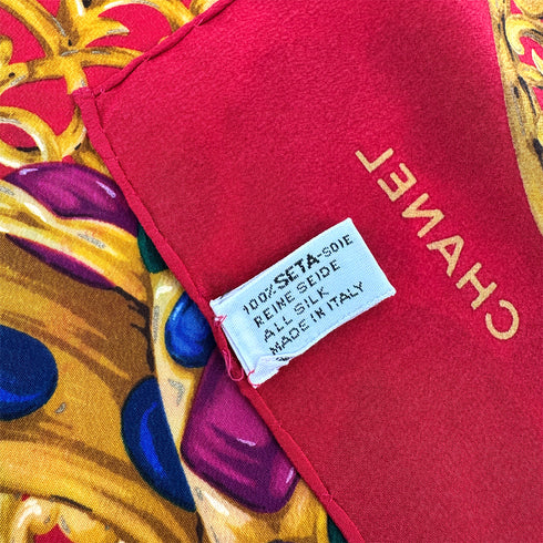 VINTAGE CHANEL GRIPOIX PATTERN SCARF RED MULTICOLOR SILK 90321078
