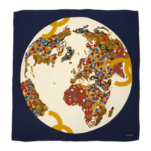 VINTAGE CHANEL GRIPOIX JEWELRY PATTERN SCARF MULTICOLOR SILK 90330677