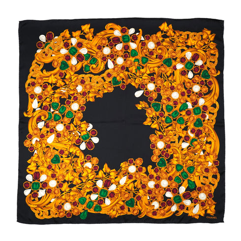 VINTAGE CHANEL GRIPOIX JEWELRY PATTERN SCARF MULTICOLOR SILK 90331385
