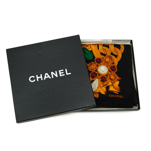 VINTAGE CHANEL GRIPOIX JEWELRY PATTERN SCARF MULTICOLOR SILK 90331385