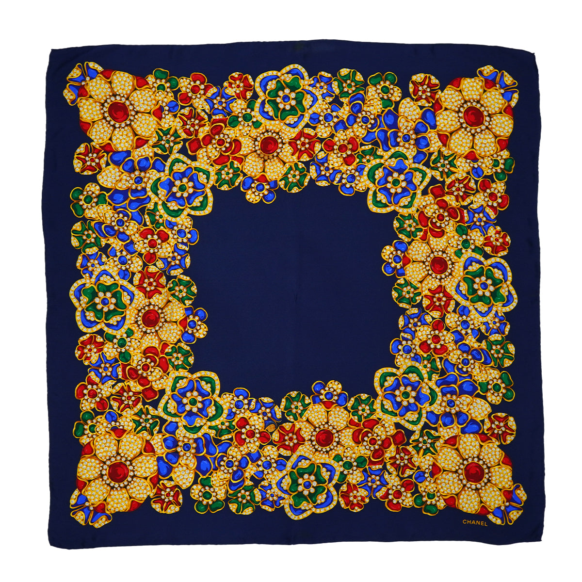 VINTAGE CHANEL GRIPOIX JEWELRY PATTERN SCARF MULTICOLOR SILK